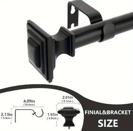 1 Set Curtain Rods Windows Black Drapery Rods Square Finials Square