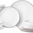 Famiware Venus Plates and Bowls Sets, 18 Pieces Stoneware Dinnerware Sets, Speckled Dishes Set for 6, Microwave and Dishwasher Safe, White