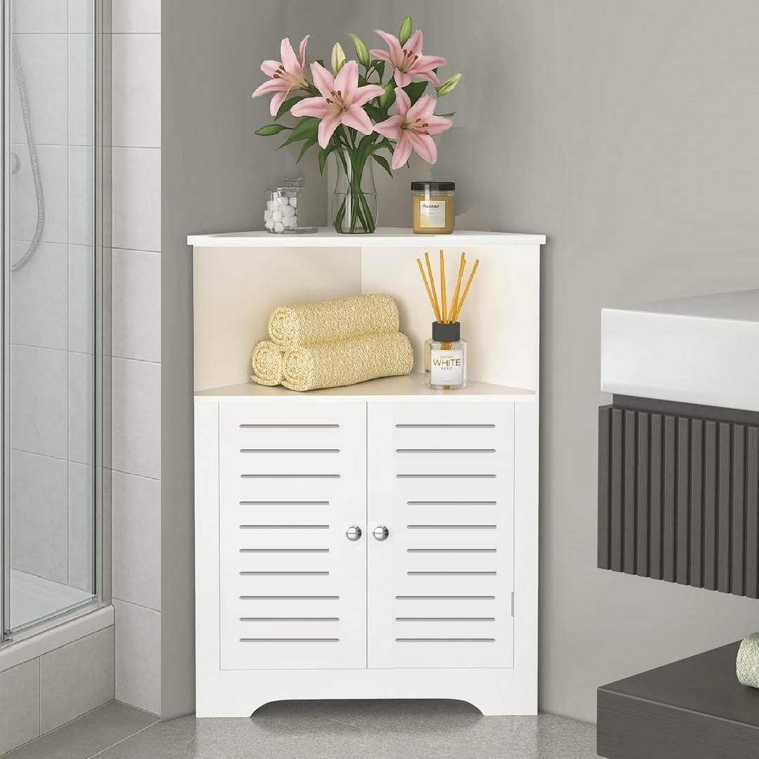 TuoxinEM Bathroom Corner Storage Cabinet, Small Floor Corner Shelves with Doors, Mini 9"W x 9"D x 12.5"H