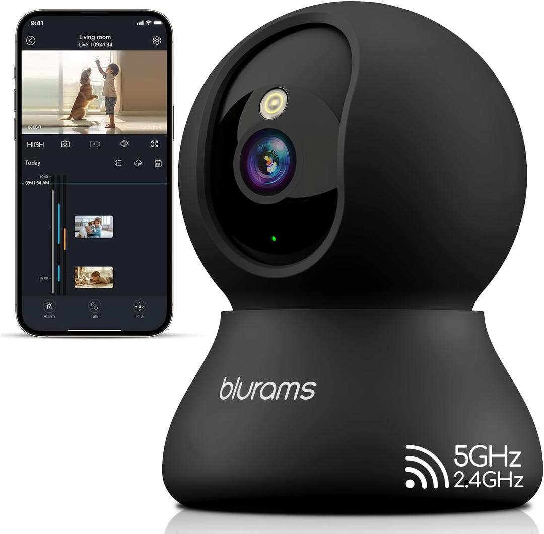 Blurams Indoor Camera, 2K Pet Camera 360° Cameras for Home Security with Phone App, Motion Tracking, 2-Way Audio, IR Night Vision, Siren, Compatible with Alexa & Google Assistant, 2 Pack, Black