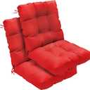 Outdoor Chair Cushions Set of 2, 42x21x4 Inch Patio Cushion for Dining/Rocking Chairs, High Back Soft Seat Pad with Ties, Indoor Outside Use, Fade-Resistant & Waterproof, Red