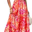 PRETTYGARDEN Women's Summer Floral One Shoulder Maxi Dress Knot Ruffle Boho Beach Vacation Wedding Guest Long Sun Dresses (L)
