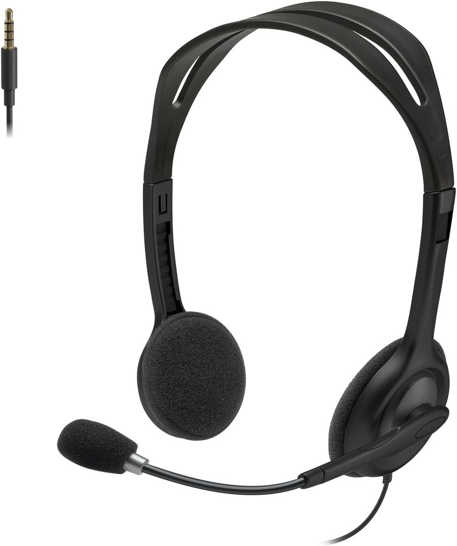 Logitech H111 Wired Headset, Stereo Headphones with Noise-Cancelling Microphone, 3.5 mm Audio Jack, PC/Mac/Laptop/Smartphone/Tablet - Black