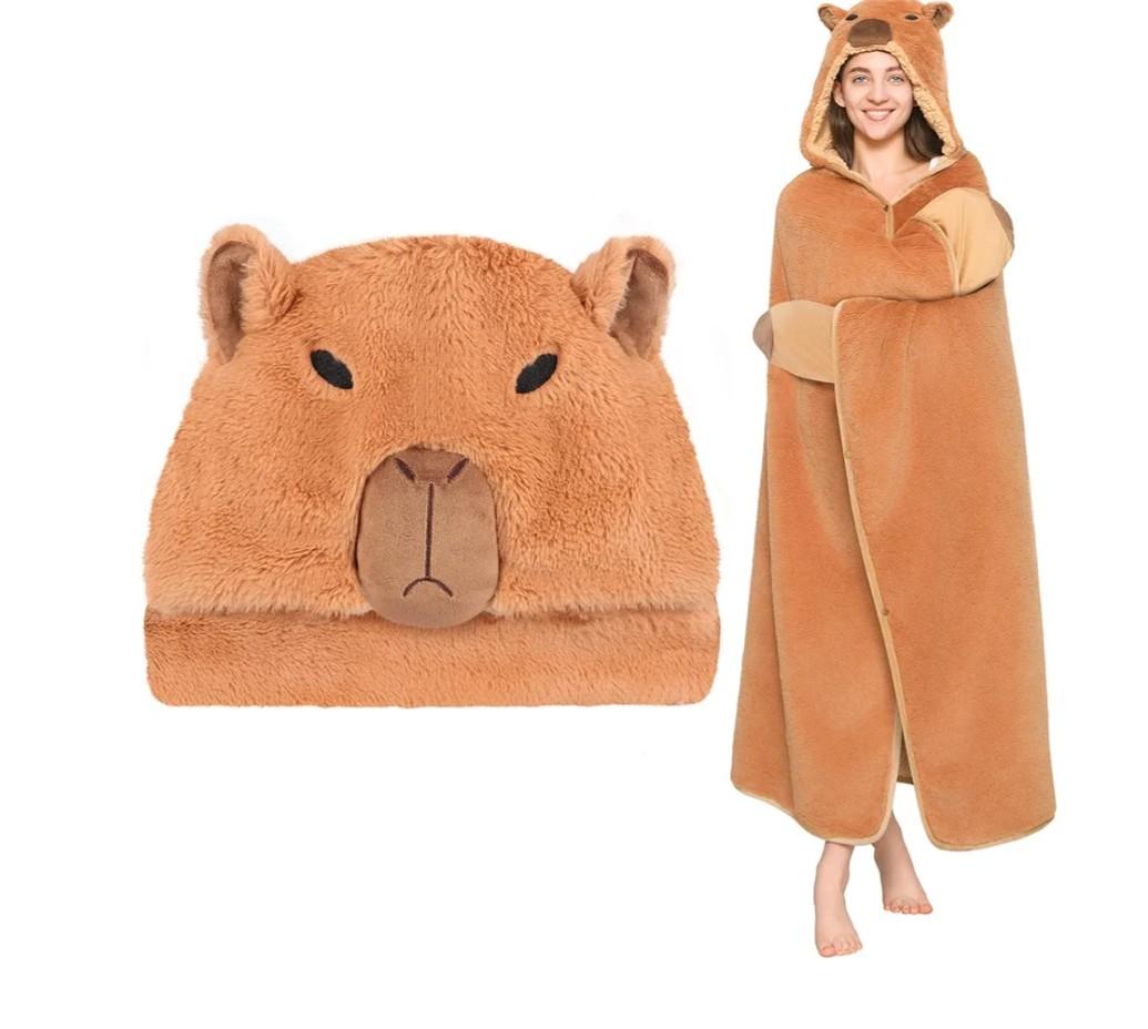 CozziPals Capybara Wearable Plush Blanket Hoodie for Women & Kids, Premium Soft Thick Sherpa & Fleece for Ultra Warmth, Throw Wrap with Giant Hood, Easy Movement, Capybara Gifts for Adults, Oversized