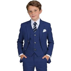 Boys' Suit Kids Formal Tuxedo Suits Set for Boys 4 Piece Dress Clothes Easter Wedding Outfit with Tie Pocket Square, Blue, Size 16 Y