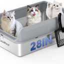 XXXL Stainless Steel Cat Litter Box with Lid 28.1''20.5'' 10.1 Extra Large Metal Cat Litter Box for Big, Multi Cats, Anti-Leakage & Non-Stick Metal Pan, Easy to Clean, Durable (Dark Grey