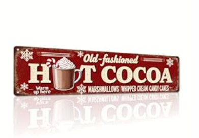 Old Fashioned Hot Cocoa Metal Sign Winter Beverage Wall Art Vintage Wall Decor for Kitchen, Home, Winter Season Decorative Signs & Plaques 4x16 Inch