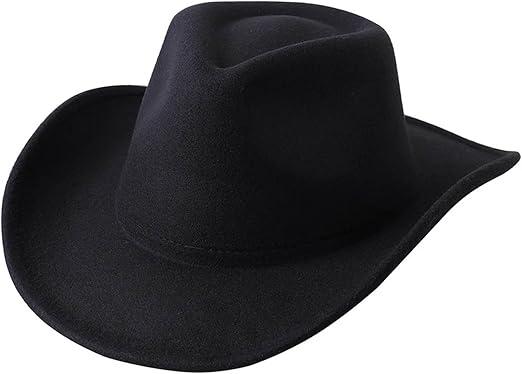 Men and Women Cowboy Hat Cow Head Accessories Cowboy Hat Monochrome Felt Hat Big Brim Outdoor Hat Knight Hat
 (Size:Medium) (Black)