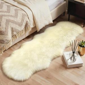 GENIMO 2x6 Fluffy Faux Fur Rug Runner, Ultra Soft Shaggy Sheepskin Rug, Area Rugs for Bedroom, Living Room, Home Office, Cream