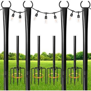 MuliVid 4 Pack String Light Poles for Outdoor,Metal Light Hanging Pole Outside with Fork,Light Stand for Patio, Pergola, Garden, Backyard, Yard, Camping Party (4 Pack)