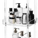 Aquiver Acrylic Makeup Organizer Storage Cart - 3 Tier Rolling Makeup Cart Vanity Organizer - Cosmetics Display Cases Holder for Skincare Cosmetics, 11.8'' L x 9.8'' W x 31.7'' H, Clear