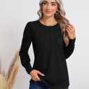 Ficerd Women's Puff Long Sleeve Tunic Tops Pleated Crew Neck Blouses Dressy Casual Shirts 2025 Trendy Clothing (Black, S)