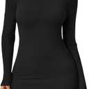 LILLUSORY Womens Mock Neck Ribbed Knit Long Sleeve Party Bodycon Mini Dresses (Medium, Black)