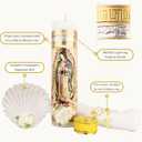 Baptism Candle Set Featuring Our Virgen de Guadalupe Candle Premium Golden Metallic Cover - Velas para bautizo Full kit - Catholic Baptism Candle Set - Vela bautiso