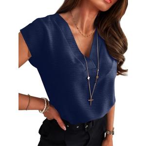 ANRABESS Women Tops Cap Sleeve Dressy Casual V Neck Shirts 2026 Summer Business Work Blouses Outfits Trendy Spring Clothing (L)