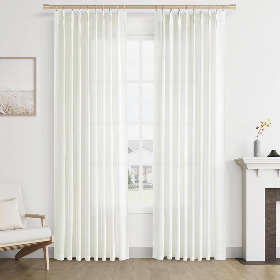 Joywell Linen Pinch Pleated Window Curtains 90 Inch Long,Back Tab Clip Rings Semi Sheer Light Filtering Drapes with Hooks for Bedroom Living Room Decor,W50 x L90,Ivory,2 Panels Set (50"W x 90"L (Pack of 2))