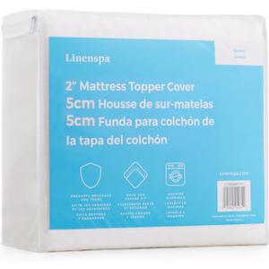 Linenspa 2 Inch Mattress Topper Cover, Full  Machine Washable, Breathable, Non Slip Covering with Zipper for Mattress Topper - Cover Only, White