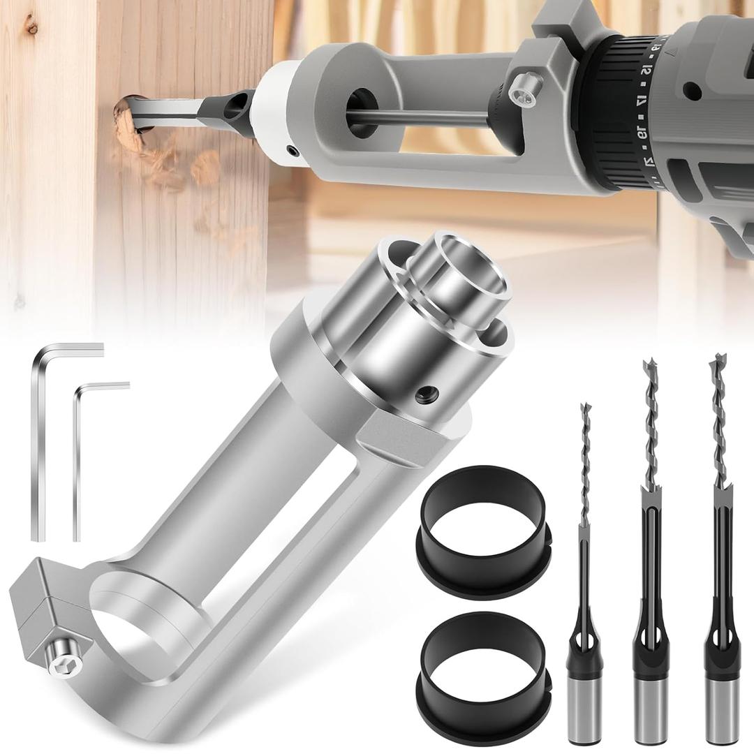 Square Hole Drill Bit Adapter with Drill Bits, Mortising Attachment, Aluminum Hole Drill Mounting Bracket, Hole Drill Fixing Holder, Power Tool Accessory for Woodworking