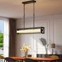 31.5" Rectangular Island Lights for Kitchen, 30W Black Linear Chandeliers for Dining Room Light Fixture, Farmhouse LED Dimmable Pendant Lighting for Kitchen Island Dining Room Bar Over Table