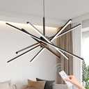 33 inches Modern Sputnik Chandelier 90W LED Chandeliers with Remote 6-Lights Dining Room Linear 3000-6000K Dimmable Dining Room Light Black Pendant Light for Living Room Bedroom Foyer