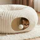 Cat Tunnel Bed with 40 Pcs Interactive Cat Toys, Cat Tube with Kitten Toys for Indoor Kittens, Collapsible Play Tunnel, White