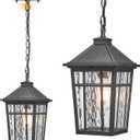 Large Outdoor Pendant Lights for Porch 15.2 Inch Dusk to Dawn Black Hanging Porch Lights Outdoor Waterproof Exterior Hanging Light Fixture with Adjustable Chain E26 Socket