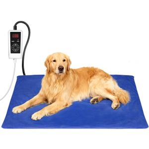 RIOGOO Pet Heating Pad, Electric Heating Pad for Dogs and Cats with Timer, 6 Level Adjustable Temperature Dog Heated Blanket (Blue, L:22‘’x34‘’)