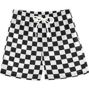 Boys Swim Trunks Black White Buffalo Check Plaid Toddler Swim Shorts Bathing Suit Swimsuit Toddler Boy Swimwear 2T 20205720 (10 Years)