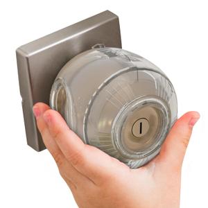 Child Safety Door Knob Cover (4 Pack) Hard-to-Remove Dual-Lock Door Handle Covers for Kids – Reusable Baby Proof Door Knob Locks – Installs Easily, No Tools Needed (Semi-Clear)