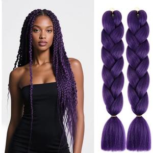 SHUOHAN 6 Packs Ombre Jumbo Braiding Hair Extensions 24 Inch High Temperature Synthetic Fiber Hair Extensions for Box Braids Braiding Hair (Deep Purple)