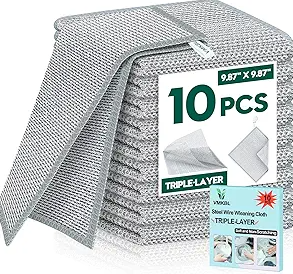 10 Pcs New Upgraded 3 Layers Non Scratch Wire Dishcloth, Multipurpose Wire Dishwashing Rags, Wet & Dry for Cookware, Sinks, Dishes, Stoves & Fireplaces (7.87 x 7.87-12pcs)