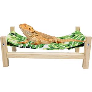 Bearded Dragon Bed, Wooden Reptile Sleeping Hammock, Bearded Dragon Tank Accessories, Habitat Accessories for Leopard Gecko Snake Lizard or Other Small Animal (Green 1, Large)