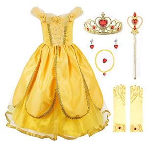 JerrisApparel Christmas Party Fancy Costume Deluxe Princess Dress Up for Girls (3T, Yellow with Accessories)