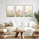 FWIEXA Wildflower Pictures Wall Decor, 3 Piece Floral Canvas Wall Art Set, Framed Watercolor Flower Painting, Colorful Botanical Artwork, 16x24 Inches Poster for Living Room, Bedroom, Nursery, Home