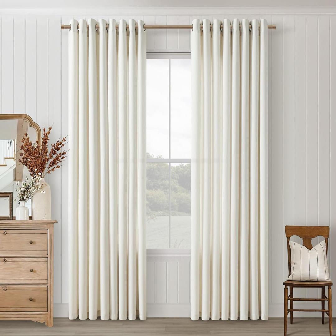 Natural Linen Curtains 84 Inches Long 2 Panels Set for Living Room Grommet Privacy Light Filtering Non-See-Through Drapes Bedroom Ivory Cream Semi Sheer Farmhouse Boho Window Curtain 84 Inch Length