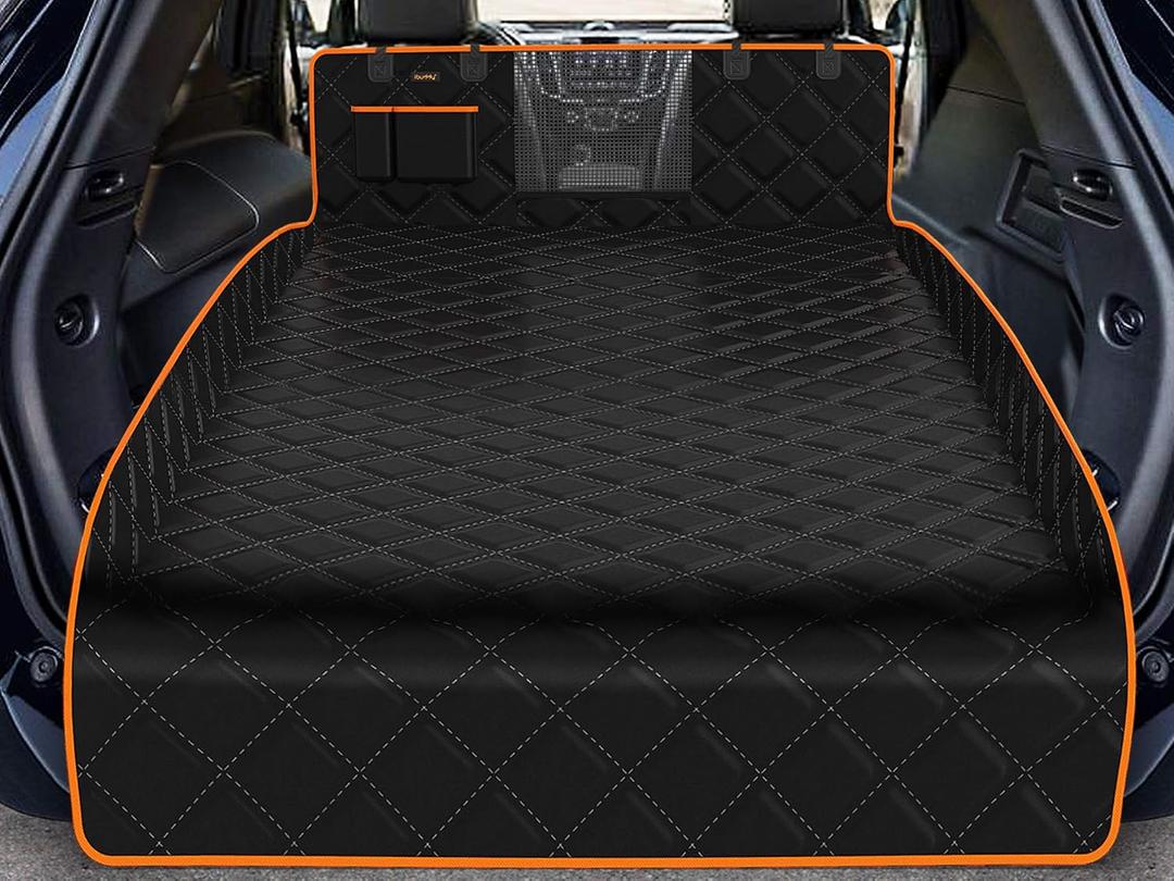 iBuddy Dog Cargo Liner for Large SUV, Waterproof Dog Cargo Cover with Bumper Flap Protection Durable Car Trunk Mat for Pets Keep Your Vehicle Trunk Clean Universal Fit X-Lager SUV Car Seat Cover (BLACK)