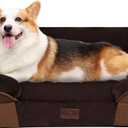 Dwanton Orthopedic Dog Bed for Medium Dogs with Gel Memory Foam, Waterproof Dog Sofa, Washable Pet Bed with Four Sided Bolster Cushion, Removable Cover & Non-Slip Bottom, 35", Brown (Medium(35 x 25.5 x 6 inch))