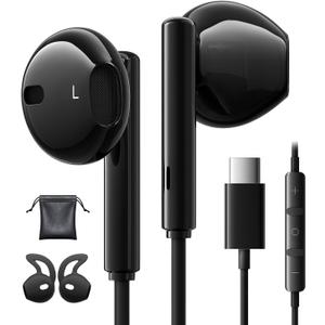 Wired Earbuds USB C for Samsung Galaxy S24 S23 S25 Ultra S22 A55 A56 A16 for iPhone 17 16 Pro Max 15 Plus iPad 10 Pro Earphones Wired in-Ear with Microphone Volume Control Stereo USB C Earbuds
