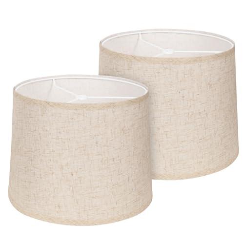 GIGIVOSHA Lamp Shades Set of 2 - Drum Lampshades 11.4" x 12.9" x 9.8" Inches, Fabric Medium Replacement Lampshades for Table Lamp, Floor Lamp, Assembly Required, Spider, Linen