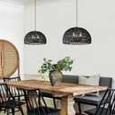17.6” Black Woven Pendant Lights Boho Chandelier Light Fixture 3-Light Wicker Pendant Lights Rattan Light Pendant Dome Pendant Wicker Light Fixture for Dining Room Bedroom(Bulb Incl.)