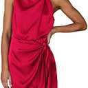 PRETTYGARDEN Women's Short Formal Satin Dress Summer Sleeveless Mock Neck Tie Waist Cocktail Party Dresses XL
