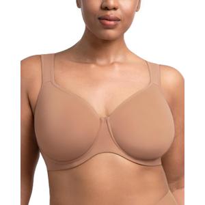 HSIA Bras for Women Minimizer Full Coverage, Plus Size T Shirt Unlined Underwire Smooth Bra, Seamless Cups Joan Ultimate Soft (Beige)