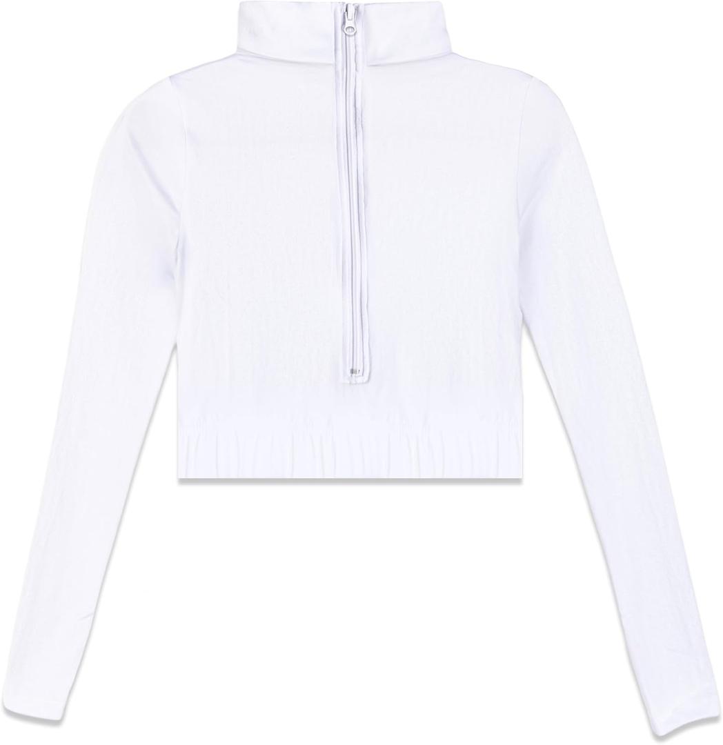 Girls' Team Basic Turtleneck Long Sleeve Leotard with Durable Snaps, Front Lining, Zipper Back (10-12 Years, Z - White - Top)