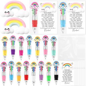 TaoBary 45 Sets Back to School Gifts for Student Rainbow Motivational Support Pens Bulk 4-in-1 Multicolor Ballpoint Pen Squeeze Mini Stress Balls Inspirational Card for Rewards Party Favors