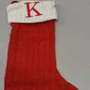 Christmas Stockings with Initials,20 Inches Large Knit Embroidered Letter Green White Christmas Stocking,Monogram Christmas Stocking for Famliy Holiday and Xmas Tree Fireplace (Letter K)