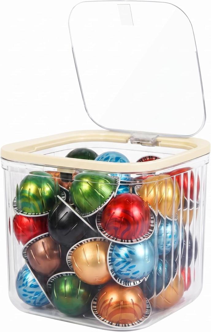 Clear Coffee Pod Holder with Lid, Coffee Pods Storage for Counter, Small Plastic Storage Bin for Nespresso & Keurig Pods, Kitchen Cabinet Organization and Pantry Food Storage Box for Countertop (Samll-Cube)