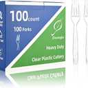 100 Count Extra Heavy Duty Clear Plastic Forks Disposable, BPA-Free, Heat Resistant, Durable Disposable Forks Bulk for Catering & Events Party Supplies