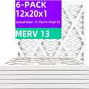 12x20x1 MERV 13 (6-Pack) Pleated Air Filter (Actual Size: 11.75"x19.75"x0.75") MPR 1900 & FPR 10, Furnace Air Filters