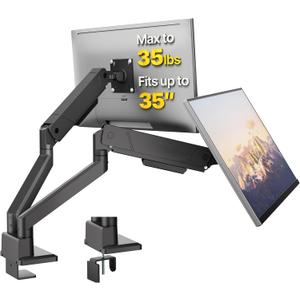 MonTEK Dual Monitor Mount Monitor Arms for 2 Monitors for 17 to 35 Inch Curved Screen Holds 35 Lbs Adjustable Heavy Duty Monitor Desk Mount Cable Management, VESA 75/100mm,MA1007BK-D (without USB, Black)