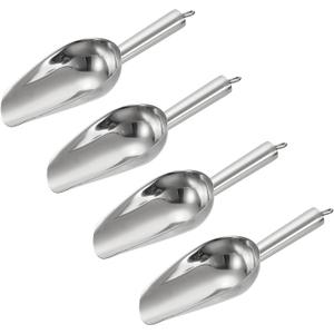 uxcell 4pcs Metal Ice Scoop, 8.2" x 2.7"Stainless Steel Ice Scooper for Kitchen Party Bar Wedding Use, Silver